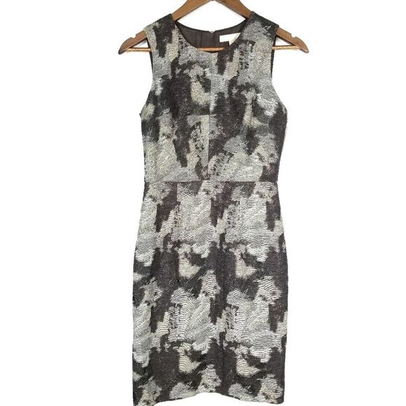 Banana Republic Brown Abstract Marbled Metallic Sheath Dress Size 4 - Picture 6 of 9